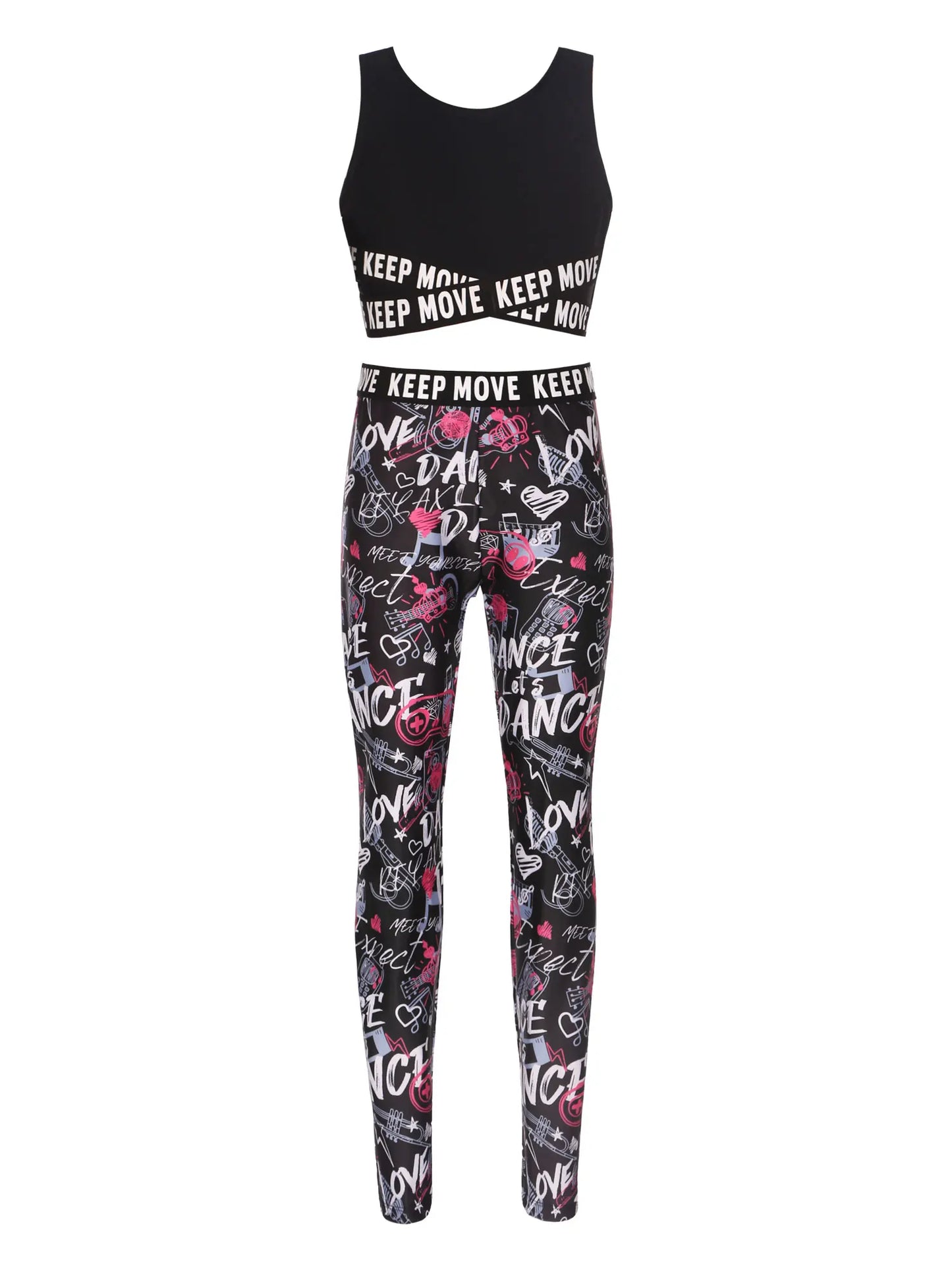 Teenage Girls Sportswear Suits Gymastics Workout Outfits Mesh Racer Back Tanks Crop Top with Leggings for Ballet Dancewear Sets