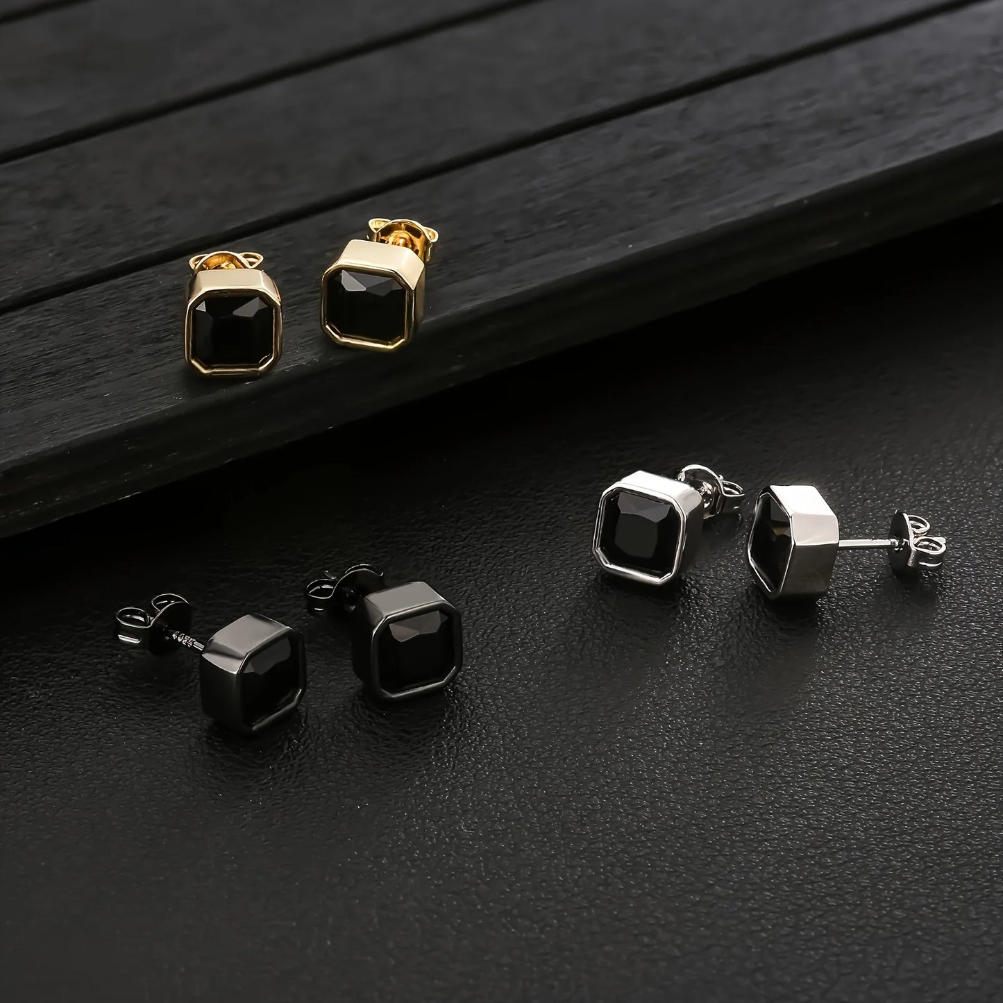 USA Warehouse Square Black Diamond Stud Christmas Gifts Jewelry Men Women 5A Cubic Zirconia 14K Gold Plated Rectangle CZ Earring