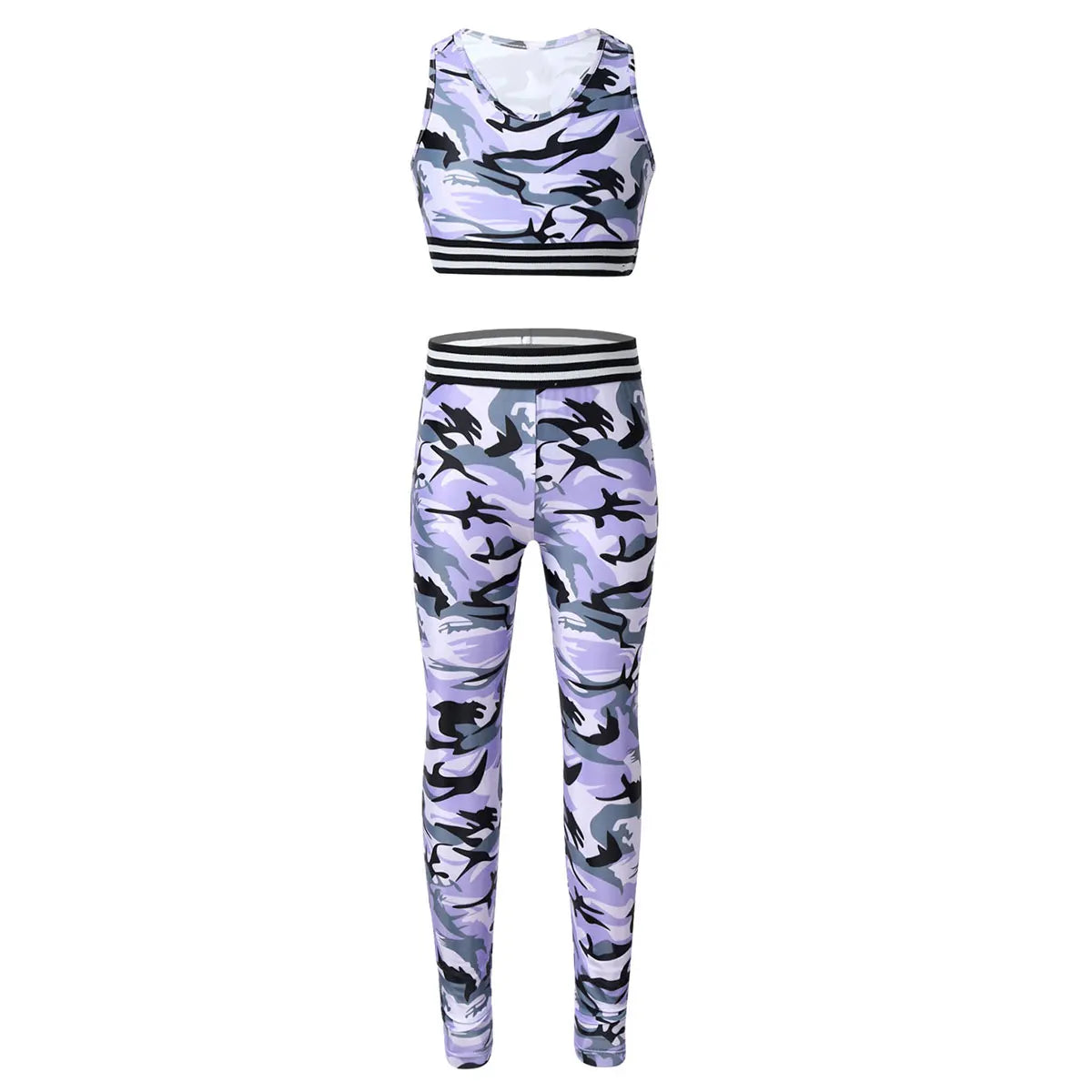 Teenage Girls Sportswear Suits Gymastics Workout Outfits Mesh Racer Back Tanks Crop Top with Leggings for Ballet Dancewear Sets