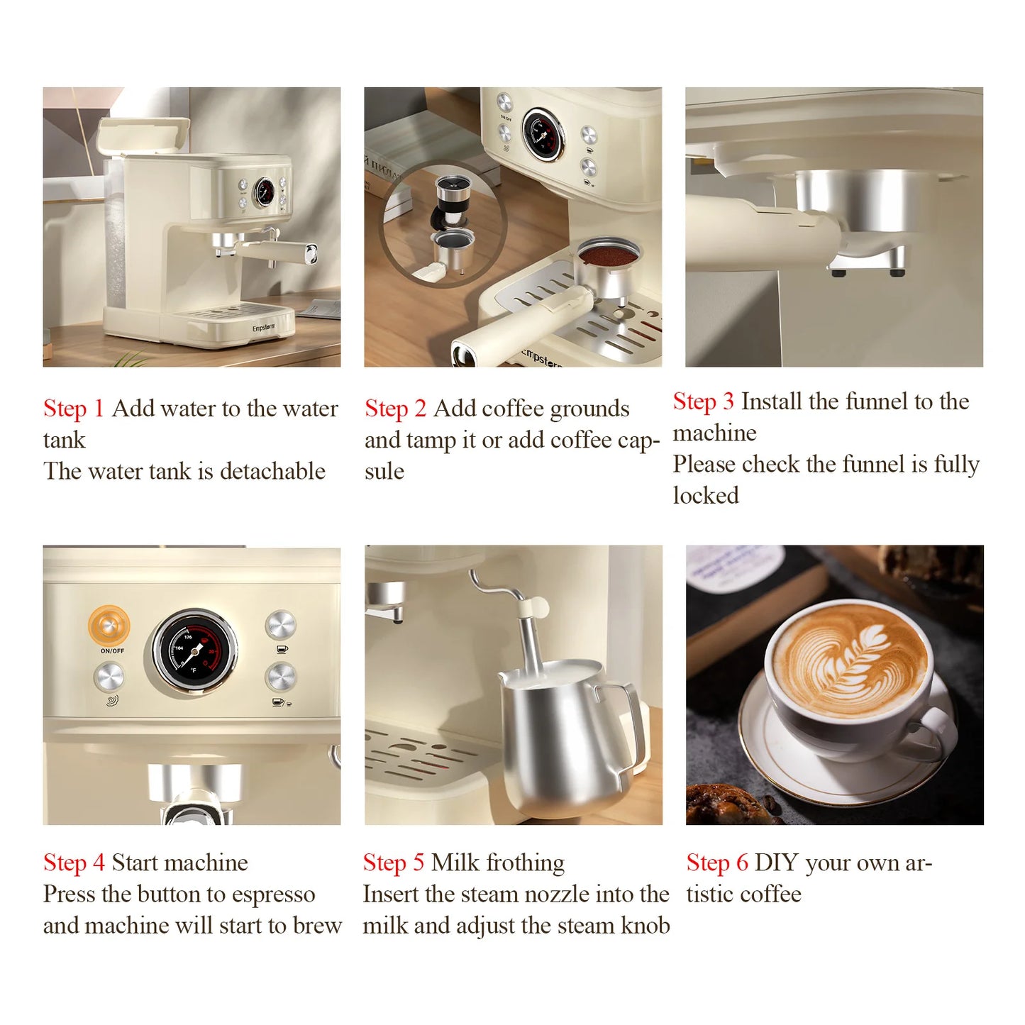 For Empstorm 2024 Convenient Small Portable Espresso Coffee Maker Semi-Auto Electric Manual Feature for Household Use Aluminum