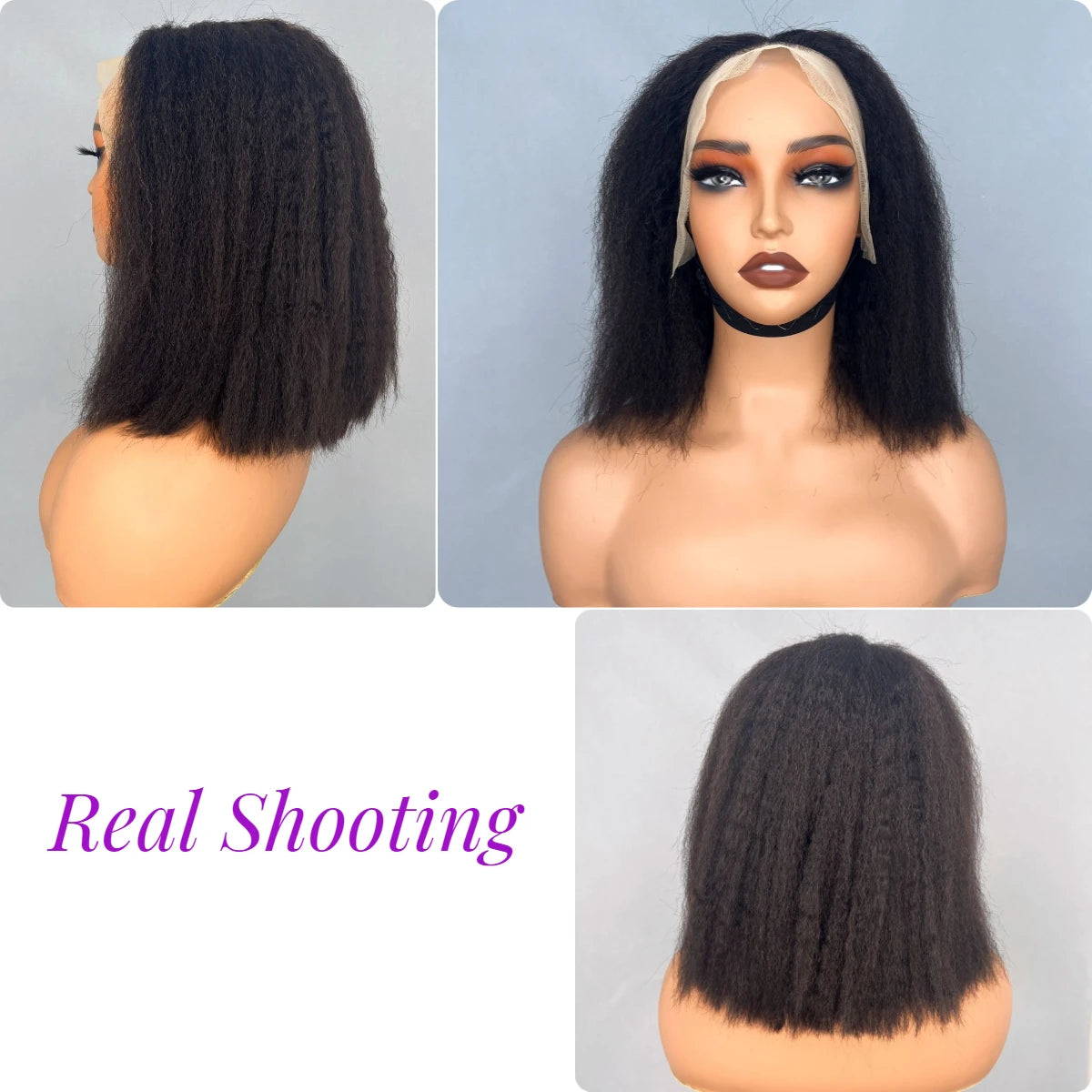 High Quality Human Hair Kinky Straight 4x4 HD Lace Closure Wig 4C Edge Baby Hair Brazilian Bob 13x4 Lace Frontal Glueless Wigs