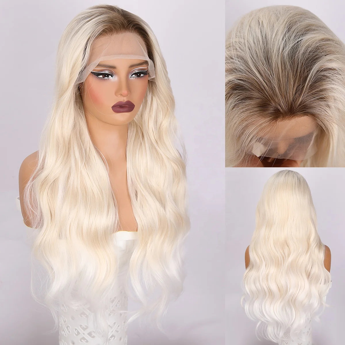 Europe and the New 13*4U Lace Ivory White Wavy Hair Imported Silk and Chemical Fiber Women's Wig Headgear. SM9720