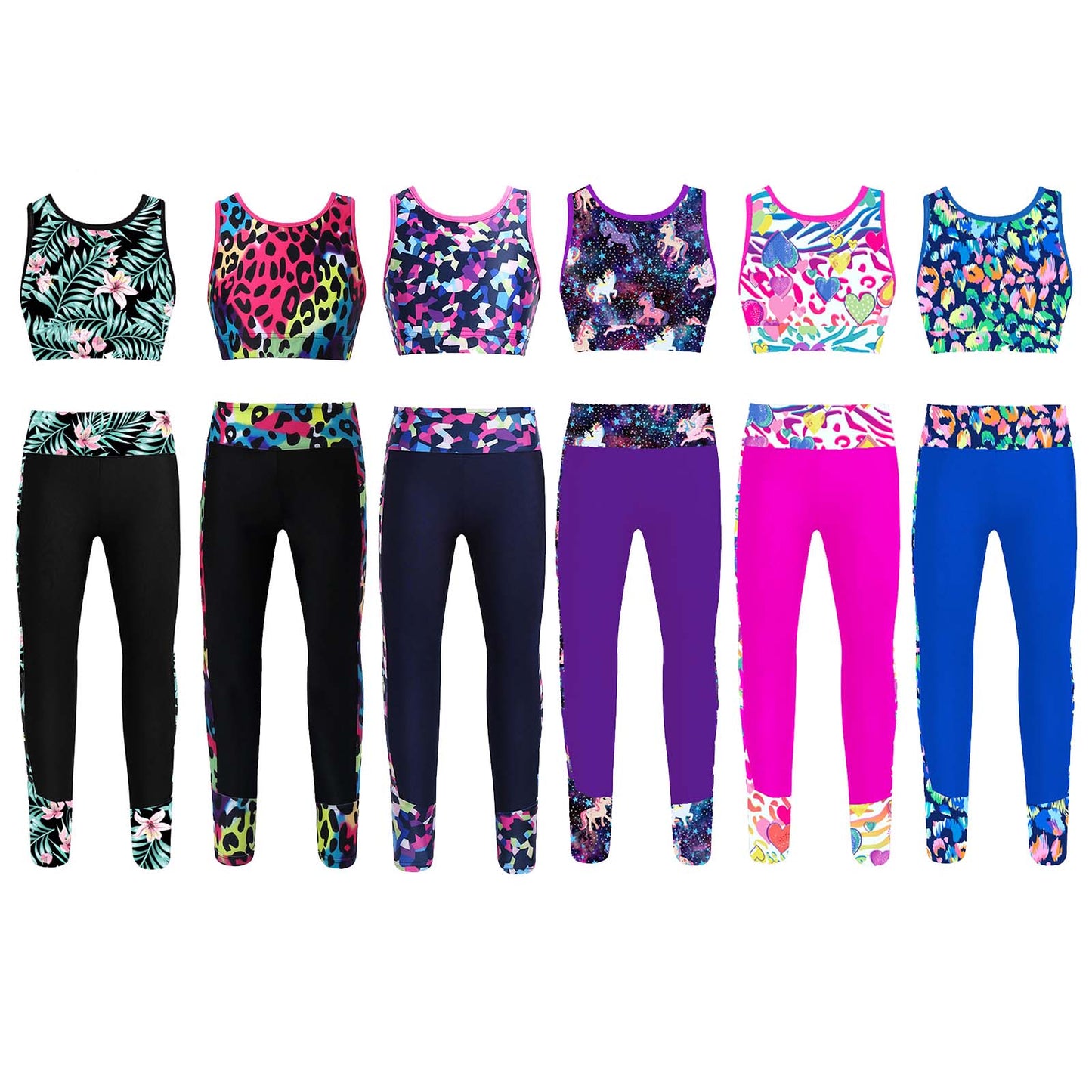 Teenage Girls Sportswear Suits Gymastics Workout Outfits Mesh Racer Back Tanks Crop Top with Leggings for Ballet Dancewear Sets