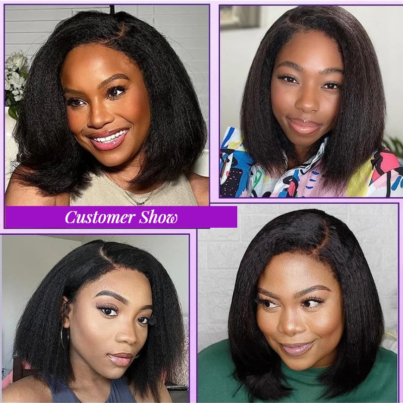 High Quality Human Hair Kinky Straight 4x4 HD Lace Closure Wig 4C Edge Baby Hair Brazilian Bob 13x4 Lace Frontal Glueless Wigs