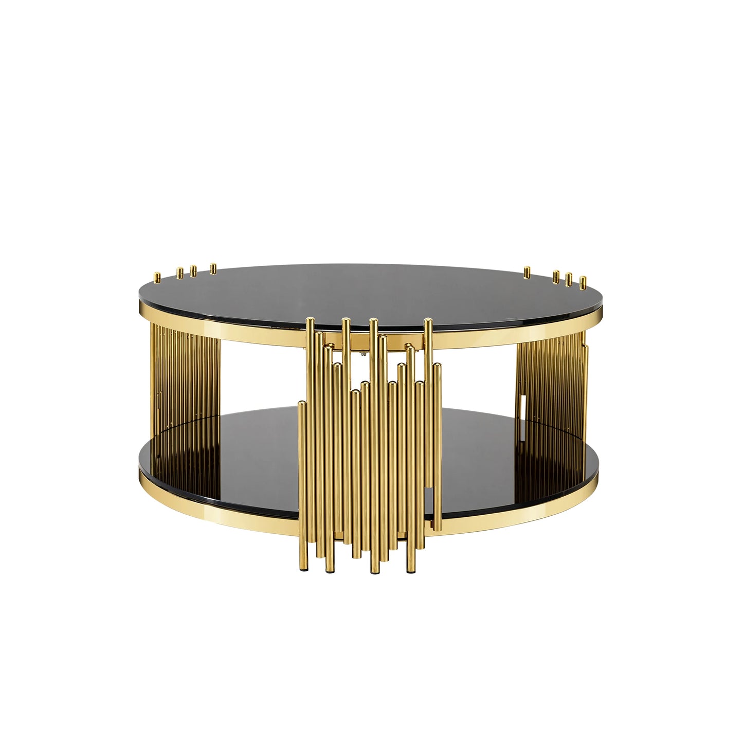 Hotel Luxury Round Shape Glass Top Coffee Table Round for Living Room Black and Gold Home Furniture Stainless Steel Tea Table