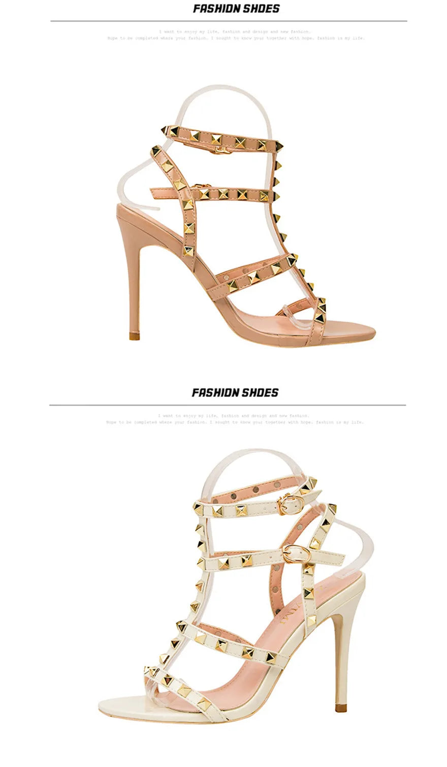 Rome Rivet Double Buckle Women Sandals Open Toe Fashion High Heels Cut-Outs Party Shoes Female Red Wedding Patent Leather Sandal