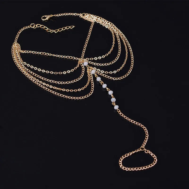 New Beach Barefoot Sandal Jewelry Elegant Bride Sexy Women's Fashion Charm Layer Chain Link Crystal Beads Foot Anklet Bracelet
