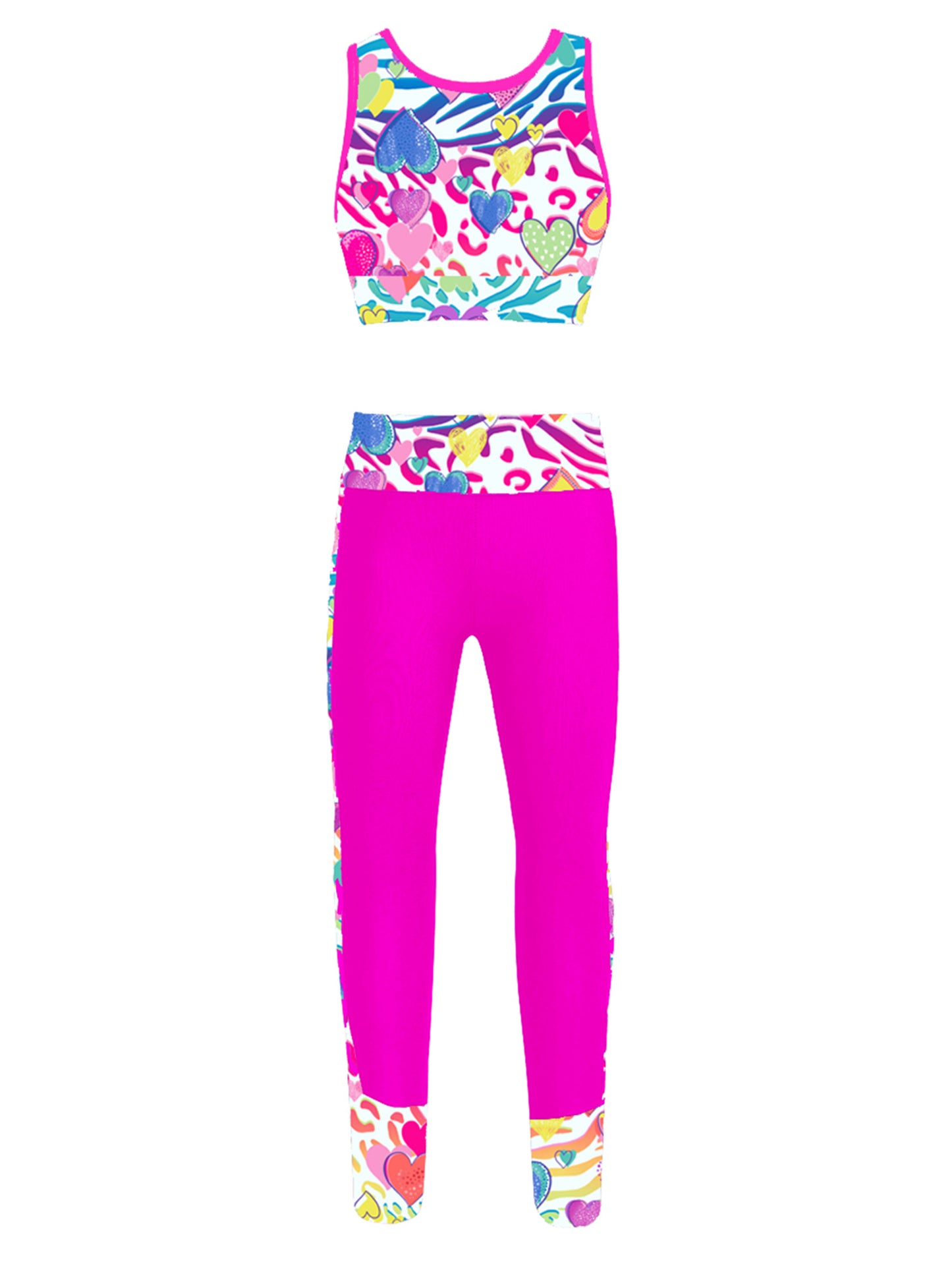 Teenage Girls Sportswear Suits Gymastics Workout Outfits Mesh Racer Back Tanks Crop Top with Leggings for Ballet Dancewear Sets