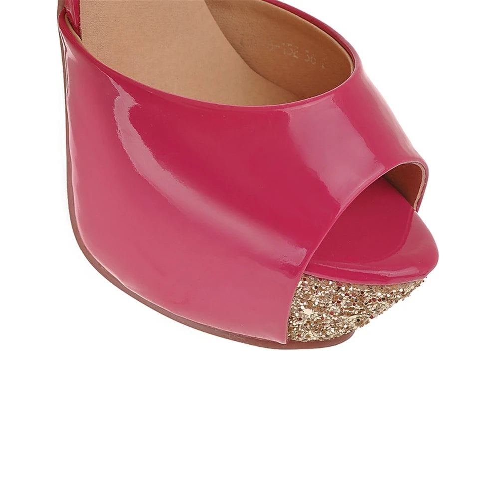 2025 New Fish mouth Head Sandals Women Summer Shoes Sequins Sandals Female 13cm Fine Heel Platform High Heels Sexy Female Sandal