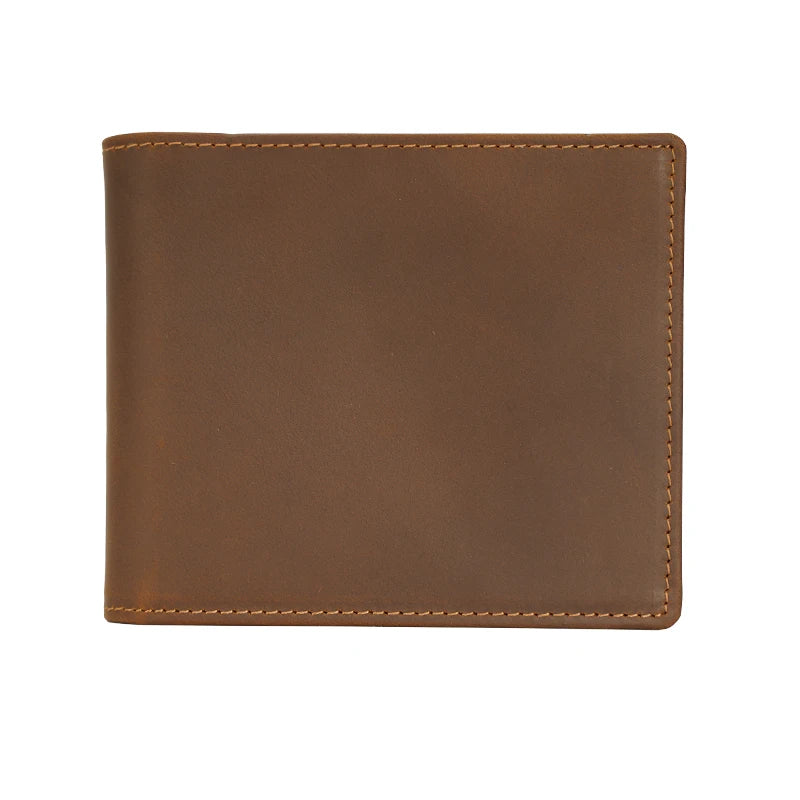 High Quality Hot Sale RFID Blocking Custom Genuine Cow Leather Short Zipper Men Wallet Dark Brown Crazy Horse Leather Wallet