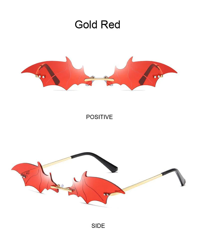 Fashion Rimless Men Sunglasses Women Trendy Bat Shaped Sun Glasses Female Male Vintage Black Mirror Shades Metal Oculos De Sol
