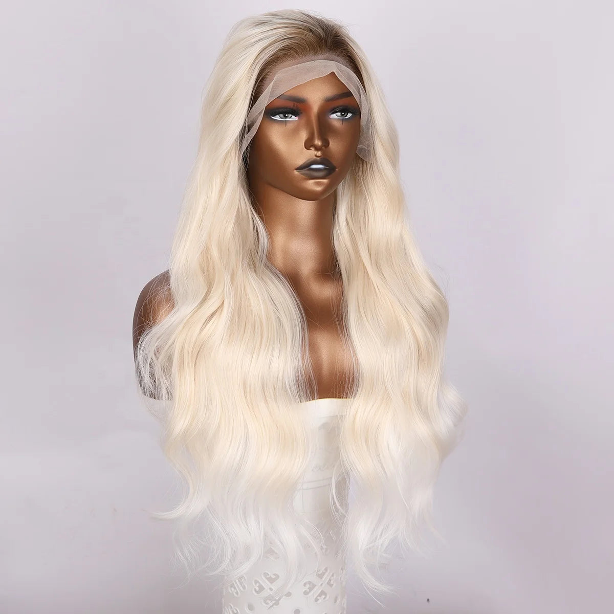 Europe and the New 13*4U Lace Ivory White Wavy Hair Imported Silk and Chemical Fiber Women's Wig Headgear. SM9720