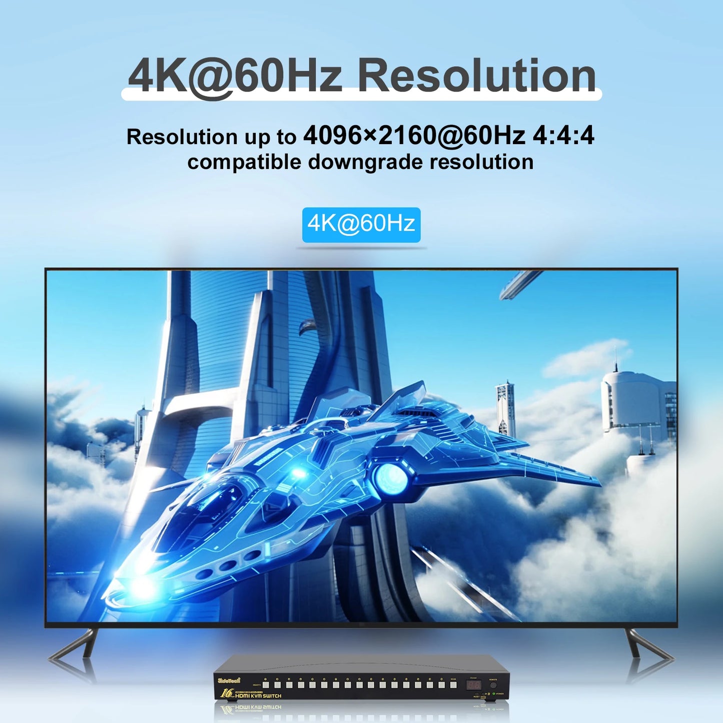 JideTech 16x1 HDMI KVM Switch with USB 3.0 HUB, 16 in 1 Out 4K HDMI Switcher with 4K 60Hz Resolution, Rack Mount KVM Switch