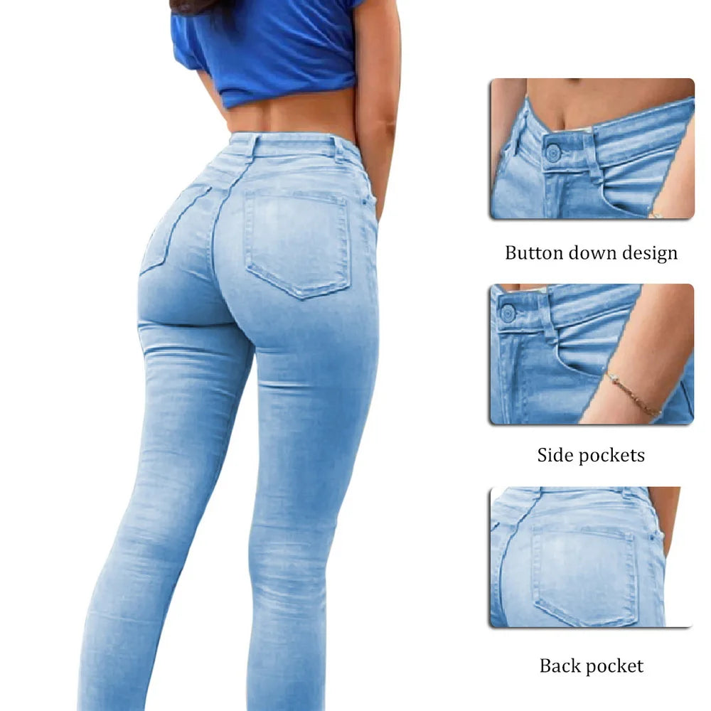 Sexy Skinny Jeans Women High Waist Straight Button Slim Jeans Women's Pants Fashion Leggings Vintage Denim Trousers Streetwear