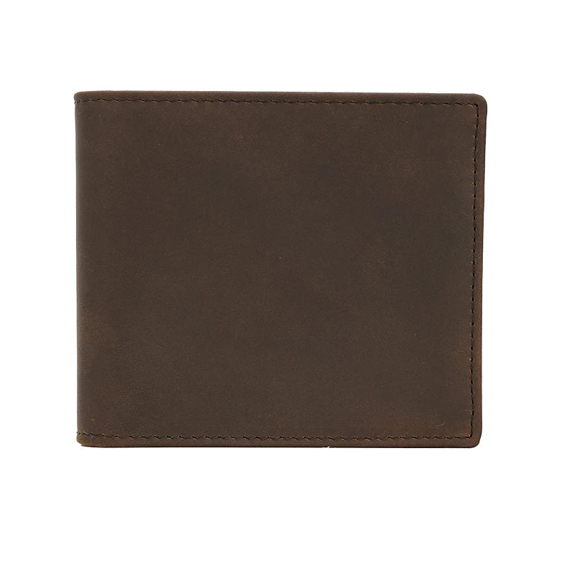 High Quality Hot Sale RFID Blocking Custom Genuine Cow Leather Short Zipper Men Wallet Dark Brown Crazy Horse Leather Wallet