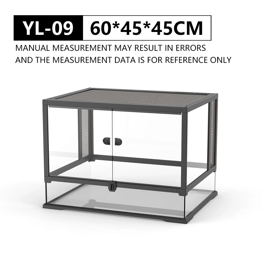 NOMOY PET Glass Terrarium Durable Reptile Habitat Tank with Heat Resistant Aluminum Alloy Frame Dual Front Swinging Doors