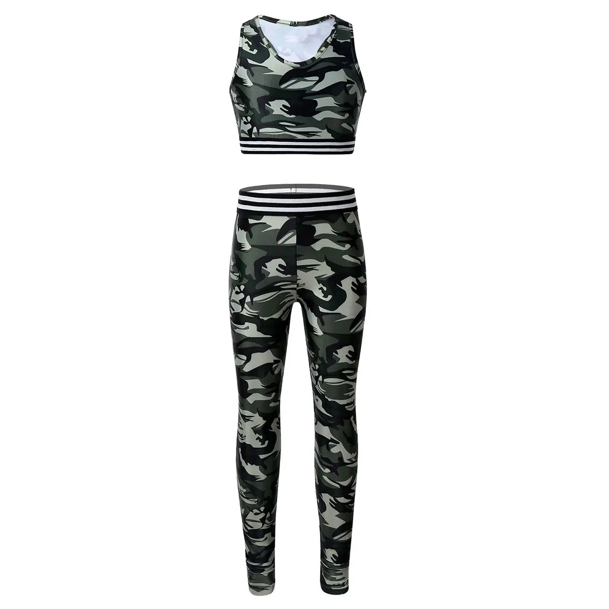 Teenage Girls Sportswear Suits Gymastics Workout Outfits Mesh Racer Back Tanks Crop Top with Leggings for Ballet Dancewear Sets