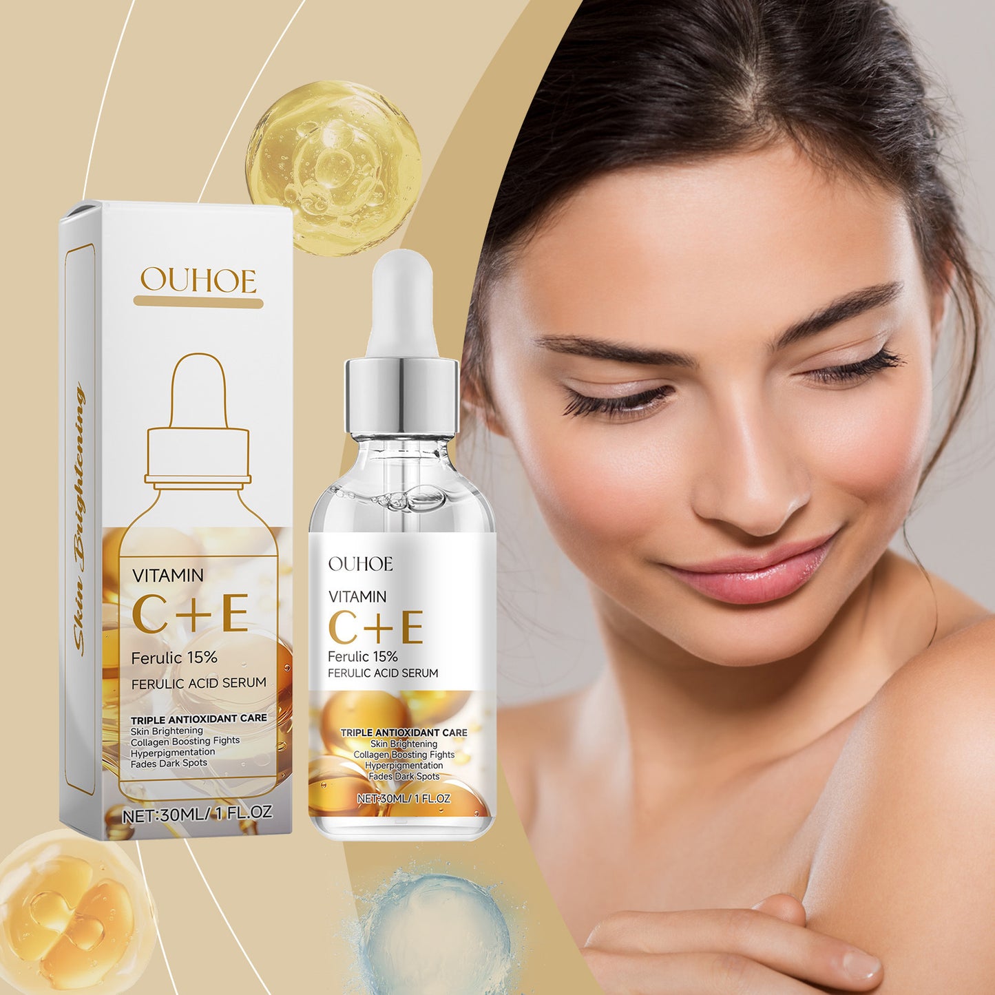 Ferulic Acid Serum Fade Fine Lines Firming Moisturizing Brightening Shrink Pores Vitamin C E Facial Essence Nourishing Skin Care