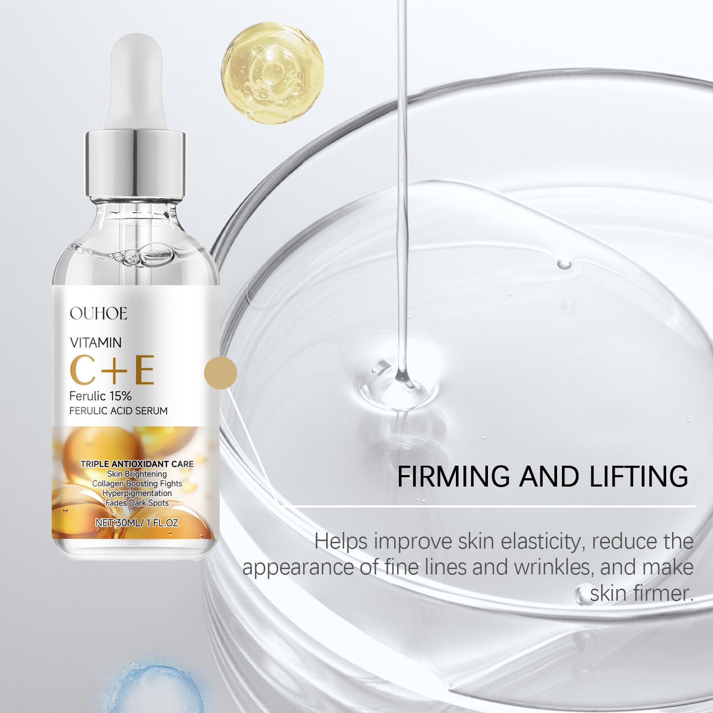 Ferulic Acid Serum Fade Fine Lines Firming Moisturizing Brightening Shrink Pores Vitamin C E Facial Essence Nourishing Skin Care