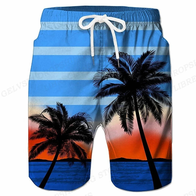 Summer Men's Shorts Quick Drying Hawaii Holiday Sports Swimming Trunks Fashion 3D Coconut Tree Printed Loose Sports Shorts 6XL