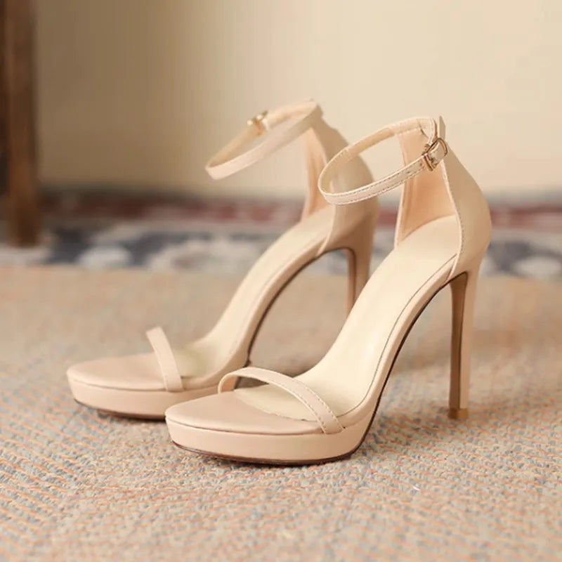 High Heel Sandal for Women All-Match Buckle Strap 2025 Summer Espadrilles Platform Female Shoe High-heeled Fashion Stiletto Silv