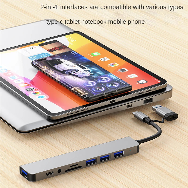 USB 3.0 Type C Adapter Docking Ststion USB 2.0 Port TF SD Card Reader Audio Output Multi-hub Splitter for Macbook Pro Computer