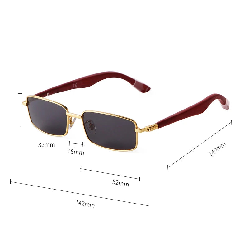 Luxury Brown Rimless Rectangle Men Sunglasses Clear Lens Wood Square Sun Glasses Spectacle Plain Frameless Women Eyewear Shades