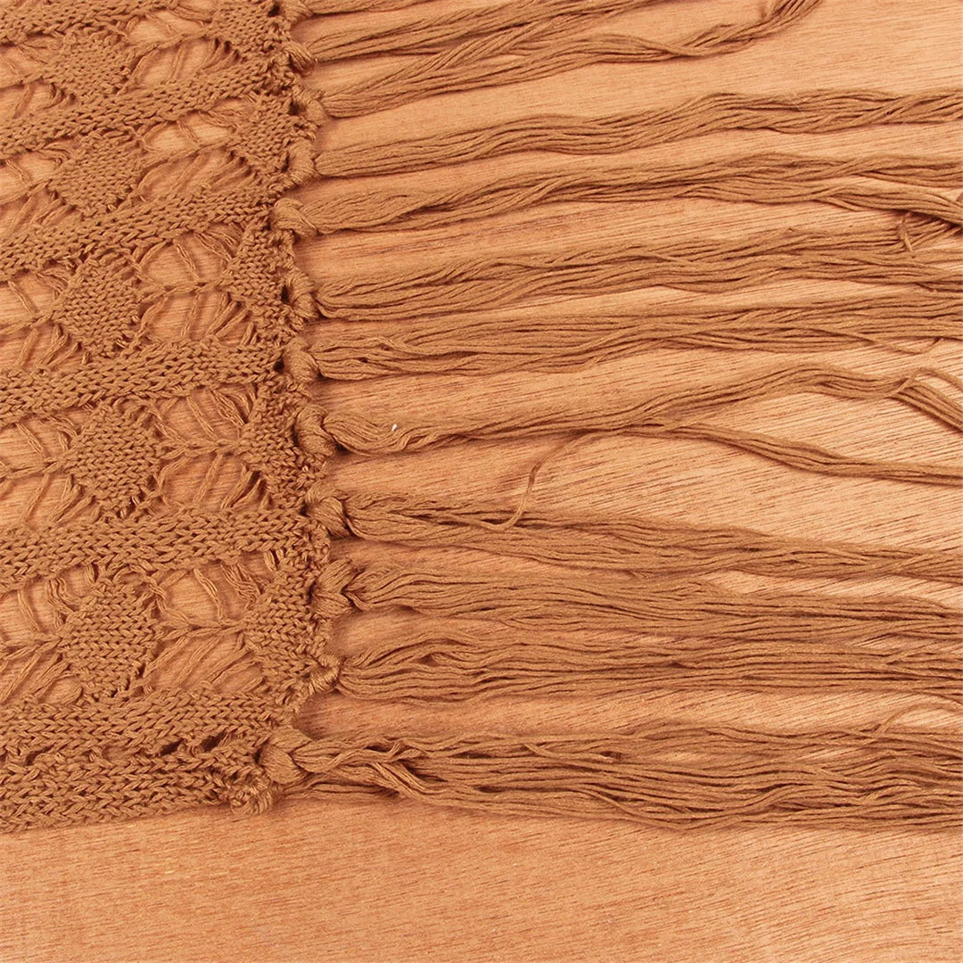 S- XL Fringe Tassel Side Slit Knitted Crochet Dress Hollow Out Boho Maxi Long Dress Beach Cover-ups Beach Dress Beachwear DV3802