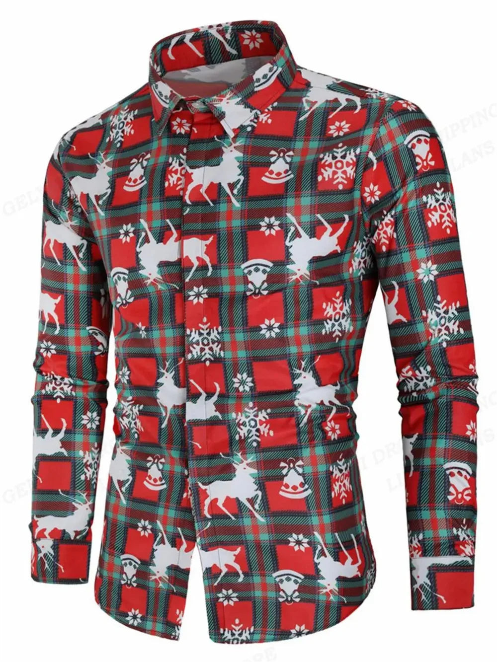 men's Long Sleeves shirt Christmas tree white snow 3D print Christmas classic style long sleeved Shirt fashionable men's shirt