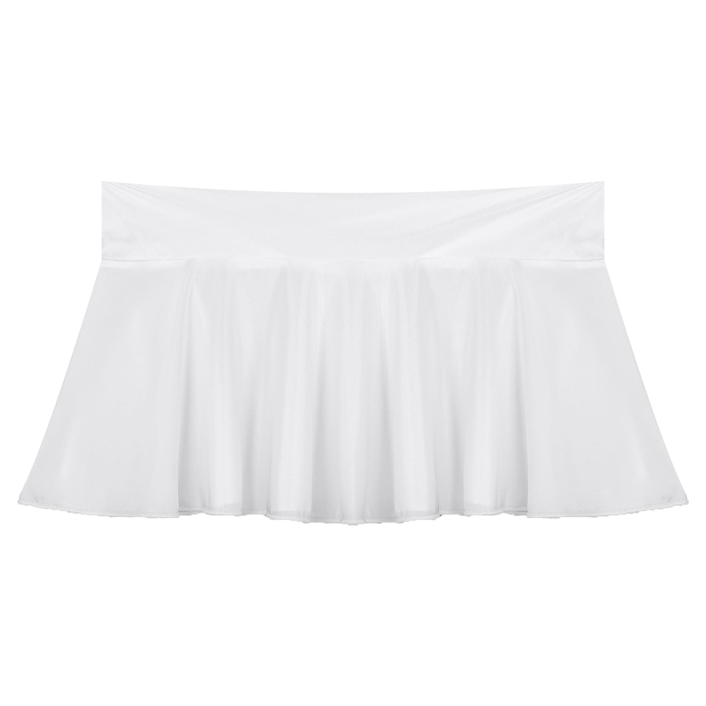 Womens Glossy Mini Skirts Solid Color Shiny Low Rise Elastic Waistband Pool Party Nightclub Ruffled Skirt Bikini Cover Ups