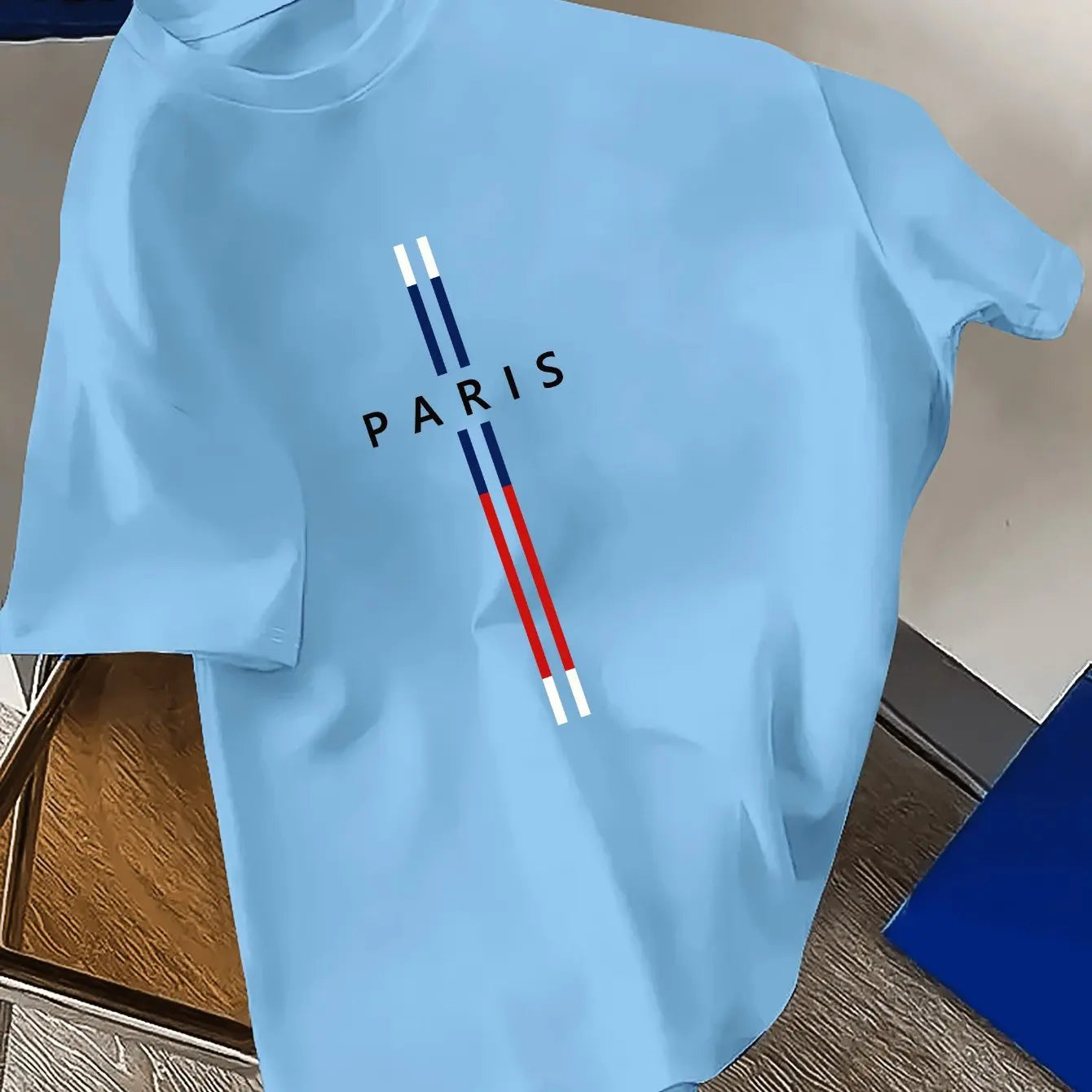 Summer men's 100% pure cotton casual loose fit plus size PARIS letter pattern printed round neck short sleeved T-shirt top
