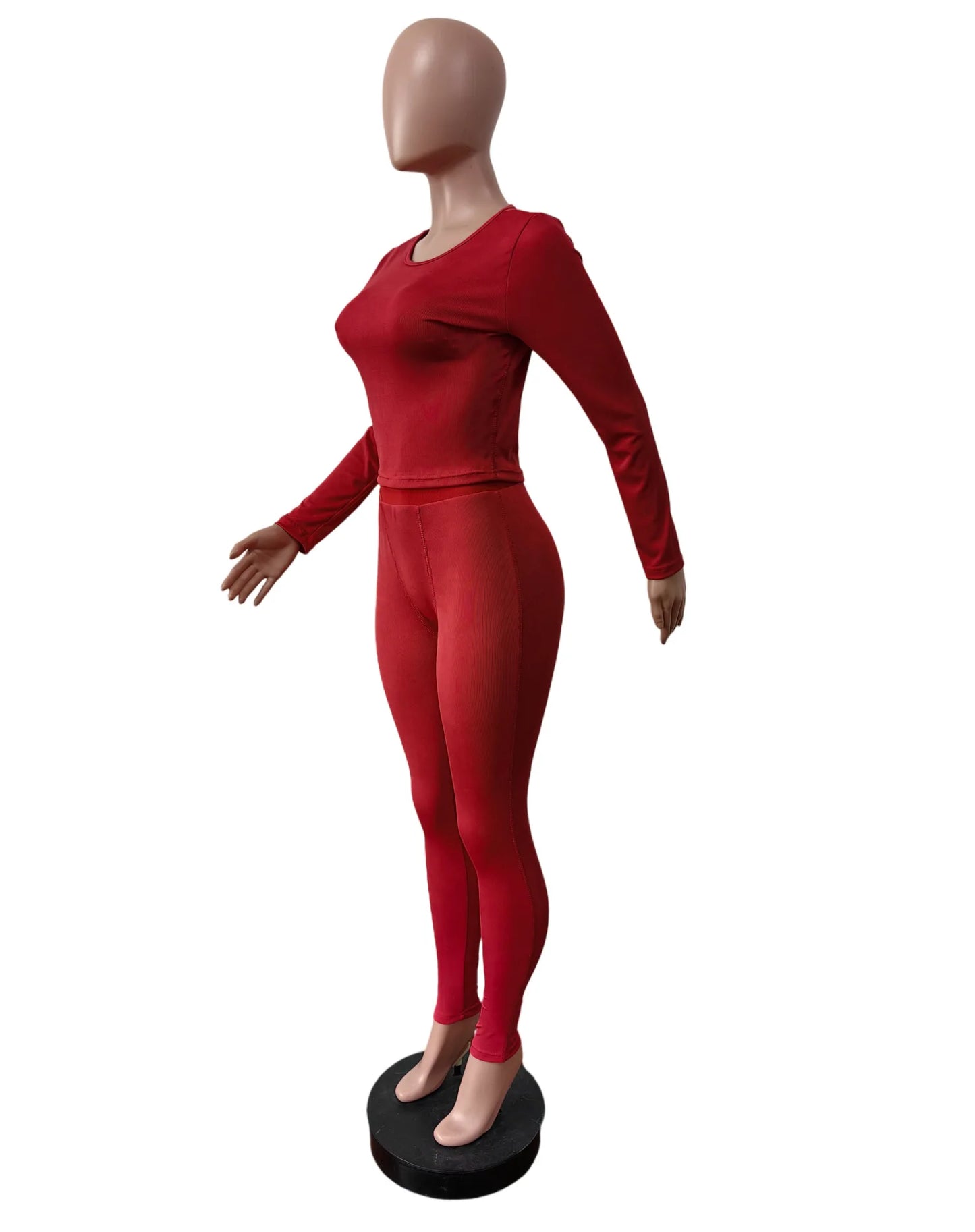 FAGADOER Autumn Winter New Ribbing 2 Piece Sets Women Outfit Solid Long Sleeve Crop Top + High Waist Leggings Suits Sportswear