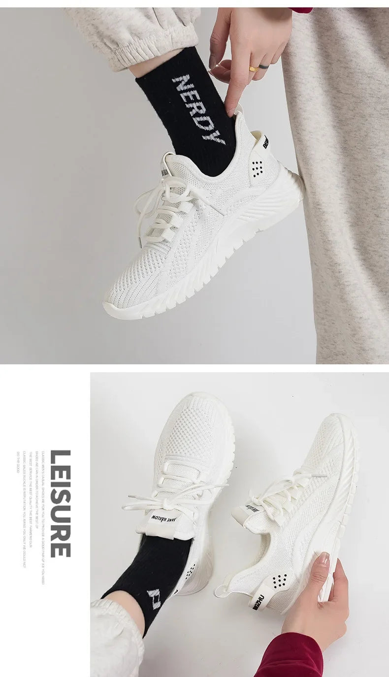 Women Fly Weave Mesh Breathable Sneakers 2023 New Flat Casual All-match White Sport Shoes Female Outdoor Running Shoes
