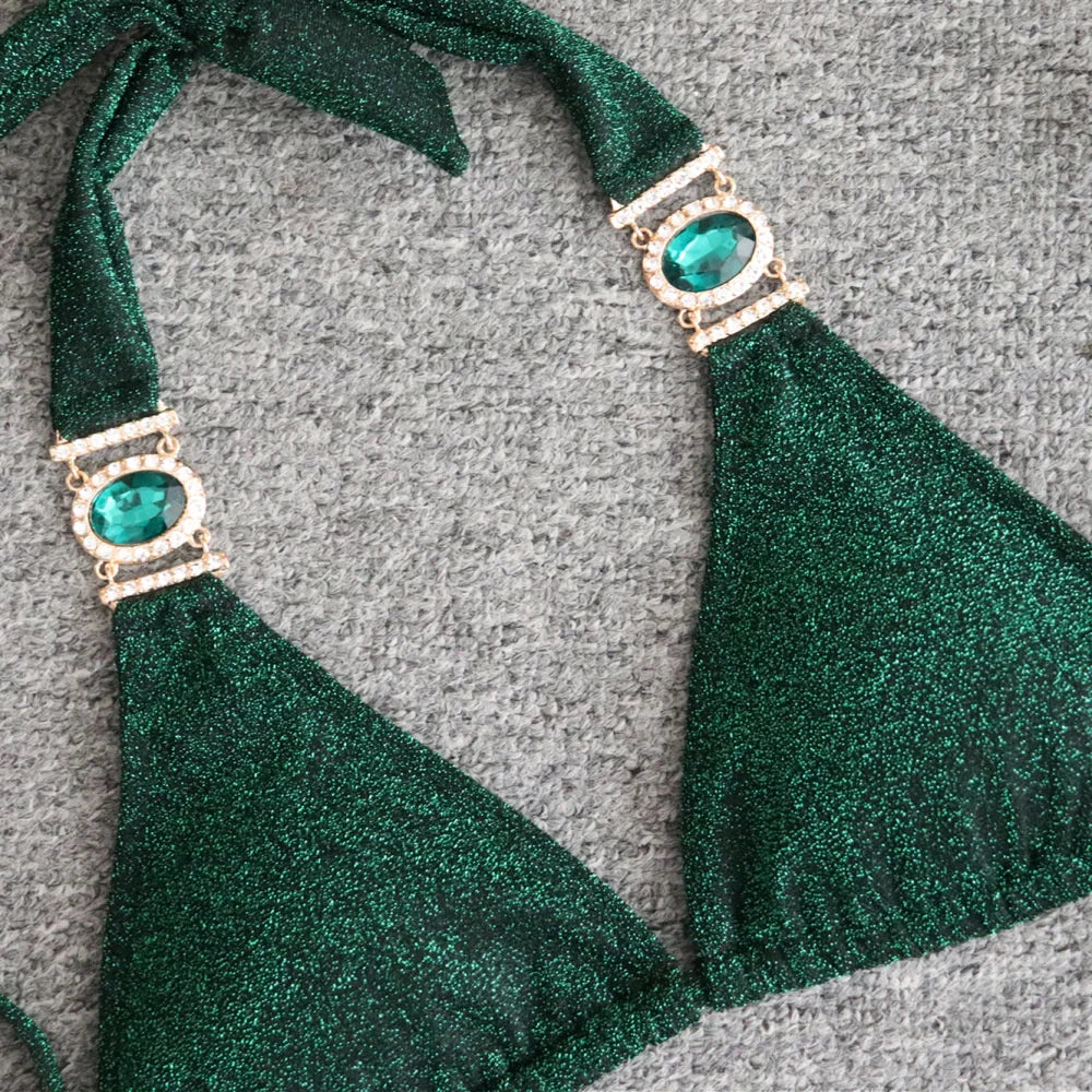 2025 Sexy Bikinis Swimsuit With Rhinestones Solid Color Swimwear Female Push Up Bikini Beach Swimming Bathing Suit Women Bather