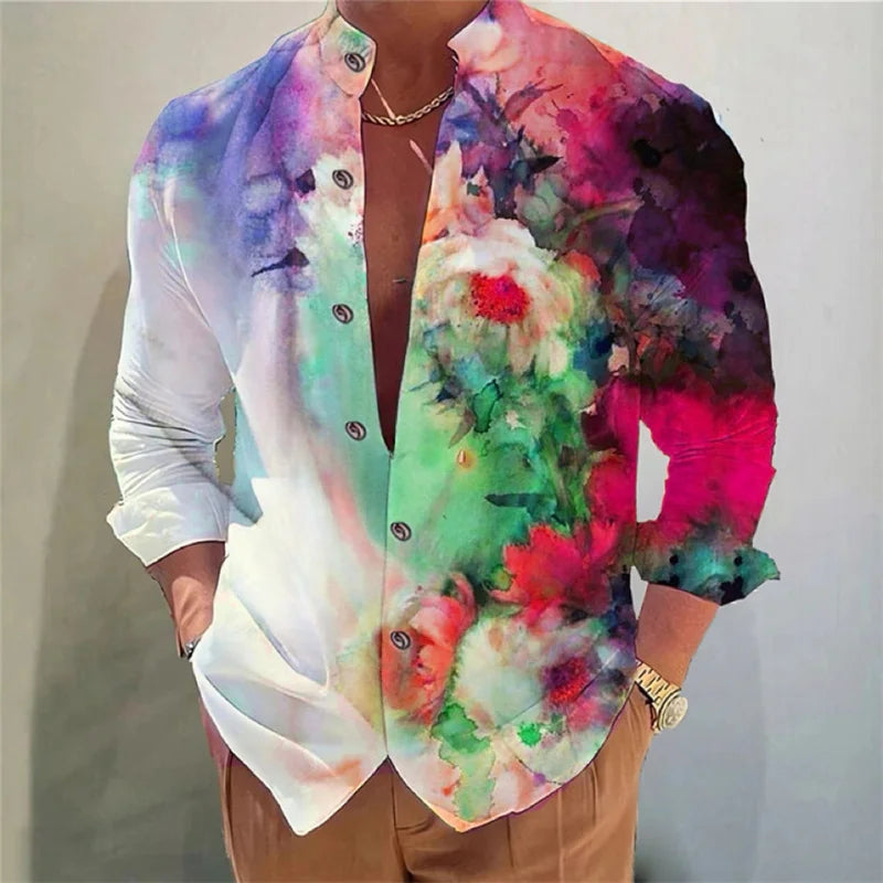 Men's shirt long-sleeved colorful fashion cardigan shirt Hawaiian 3D printed shirt XS-6XL super large size shirt soft fabric