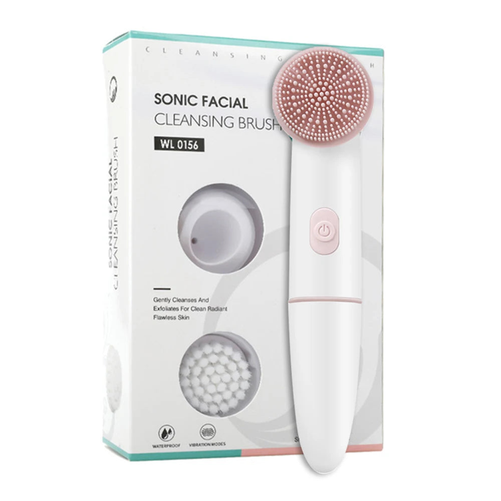 Electric Facial Cleansing Brush 2in1 Sonic Face Cleaning Device for Deep Cleaning IPX6 Waterproof Blackhead Removal Pore Cleaner
