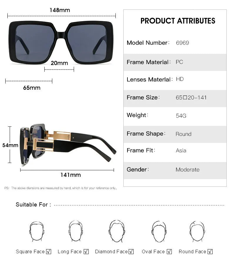 New Luxury Oversized Men Sunglasses Brand Designer Sun Glasses For Women Fashion Gradient Square Shades