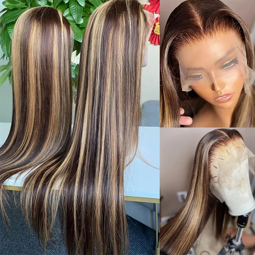 30 32 Inch 4/27 Highlight Straight Wigs Human Hair Lace Frontal Wig HD Lace Wig 13X6 Human Hair 13X4 Lace Front Remy Wig 180%