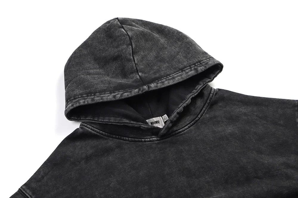Autumn Men's Hoodies Gothic Print Vintage Washed Hoodie Hip Hop Streetwear Cotton Sweatshirts Harajuku Casual Pullover Y2K Tops