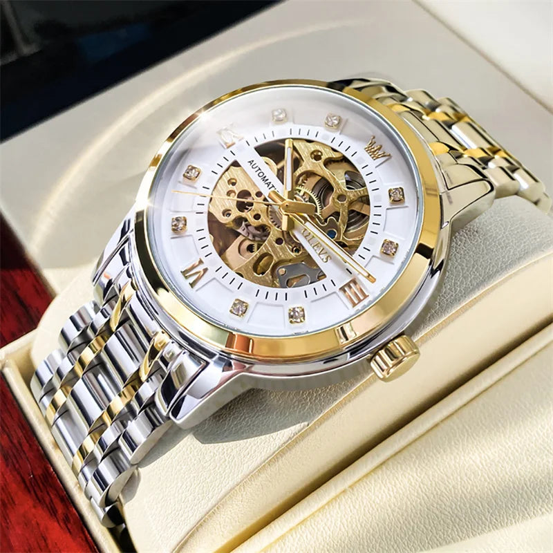 OLEVS Skeleton Watch Men Waterproof Luminous Casual Automatic Mechanical Watche Sports Men Black Steel Wristwatch Reloj Hombre