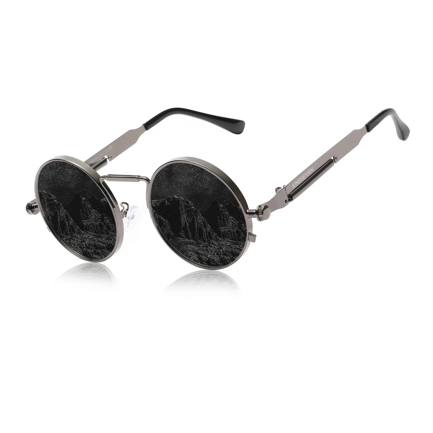 KINGSEVEN 2025 Trend Round Sun Glasses Polarized Men Sunglasses UV400 Gothic Steampunk Style Male Anti-Glare Mirror Lens
