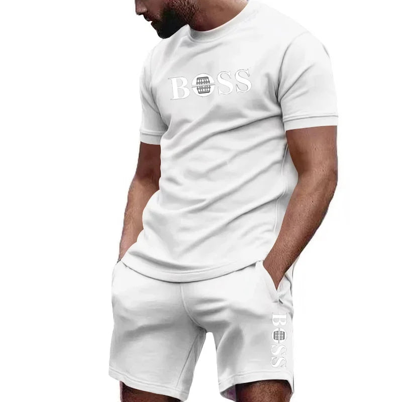Men's two-piece sportswear, short sleeved T-shirt and pants set, running and fitness sportswear, summer 2024, big discount, 2024