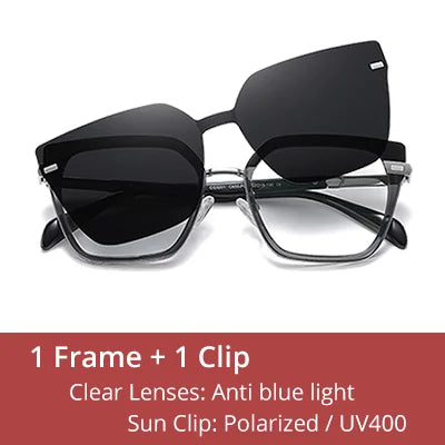 Ralferty Designer Polarized Sunglasses Women 2 In 1 Clips On Glasses Female Spectacles Frame Cat Eye Glasses 0 Diopter Eyewear