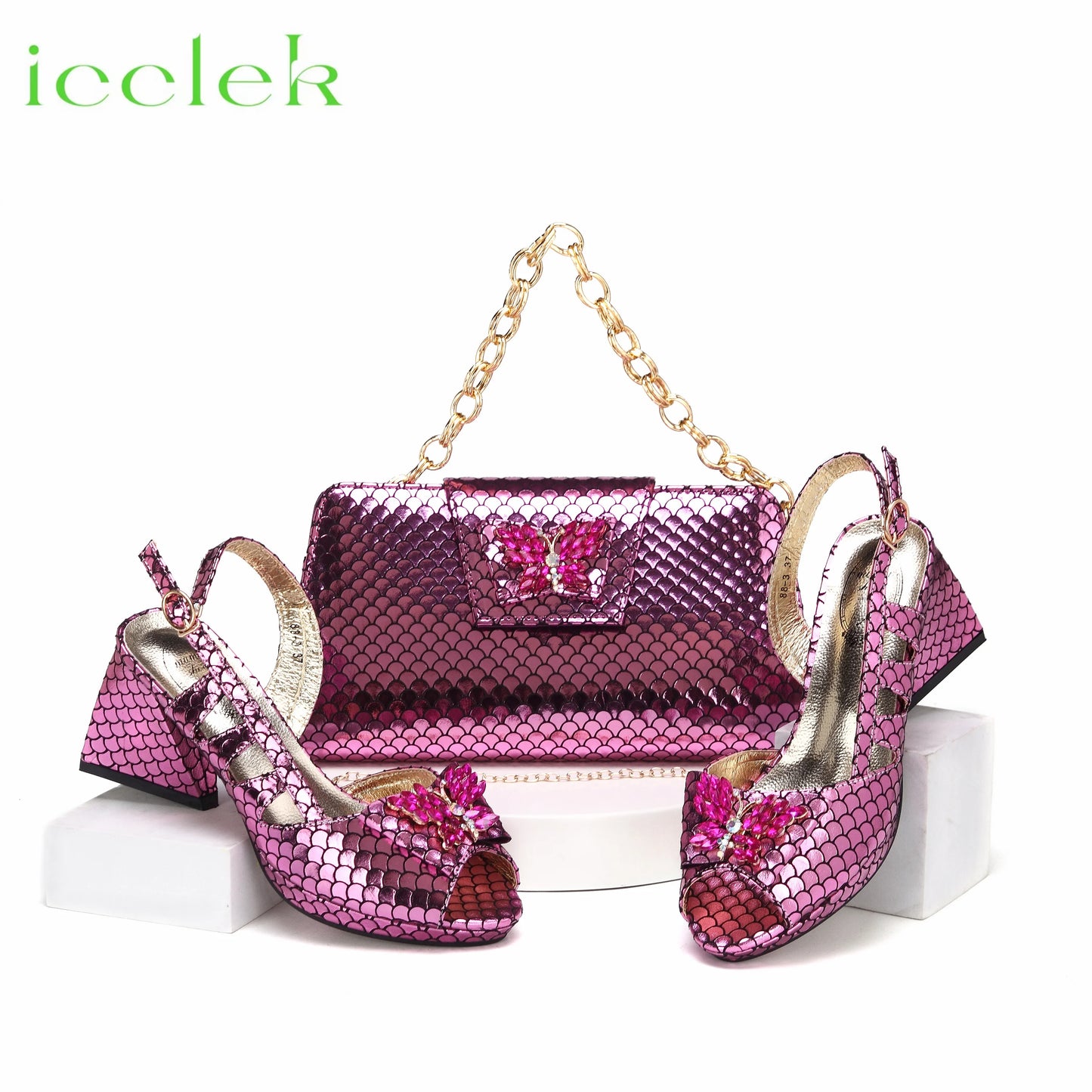 Royal Blue 2024 New Fashionable Summer Hollow Pattern Design Comfortble Heesl Sandal with Bag Set For Wpmen Party