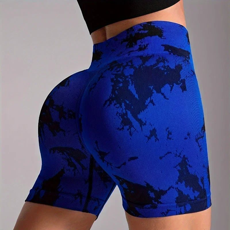 High-Waist Tie-Dye Yoga Shorts for Women-Seamless,Stretchy Activewear Womens Shorts Biker Shorts Sexy Girl Y2k Shorts Gym Shorts