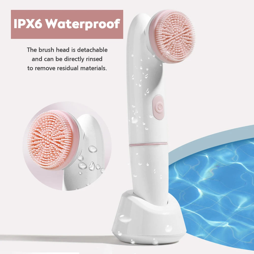 Electric Facial Cleansing Brush 2in1 Sonic Face Cleaning Device for Deep Cleaning IPX6 Waterproof Blackhead Removal Pore Cleaner