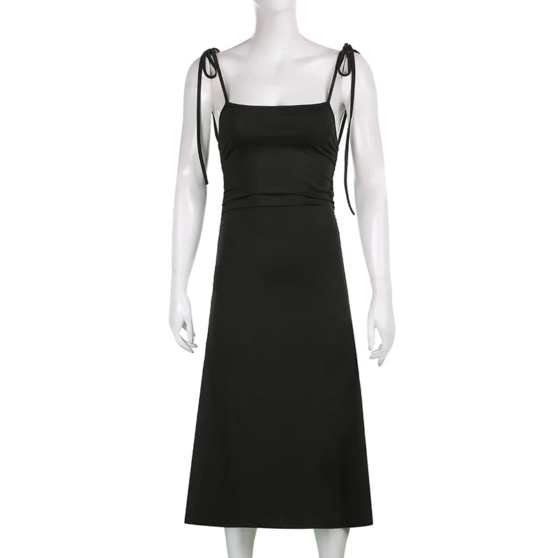 Summer Black Dress Irregular Elegant Backless Party Long Dress Strappy Ruched Sexy Dresses Women Clothes Vintage Vestidos Largos