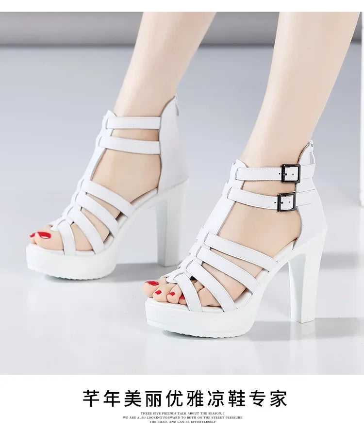 Gladiator Ladies Shoe for Women's Sandals Summer 2024 Narrow Band Women High Heels Platform Sandals Luxury Peep Toe Sandal 32-43