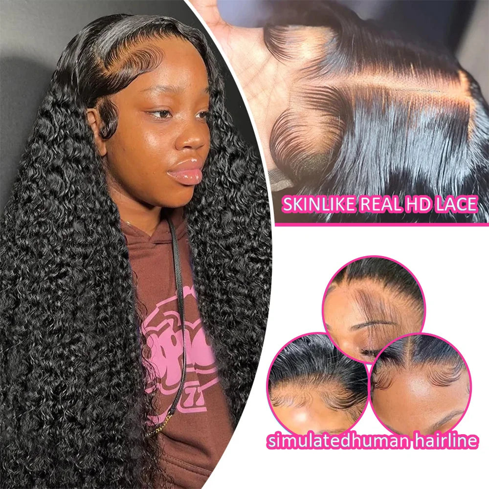 250 Density Curly 13x6 HD Lace Frontal Wigs Human Hair 40 46Inch Brazilian Deep Wave Transparent Lace Front Wig 100% Human Hair
