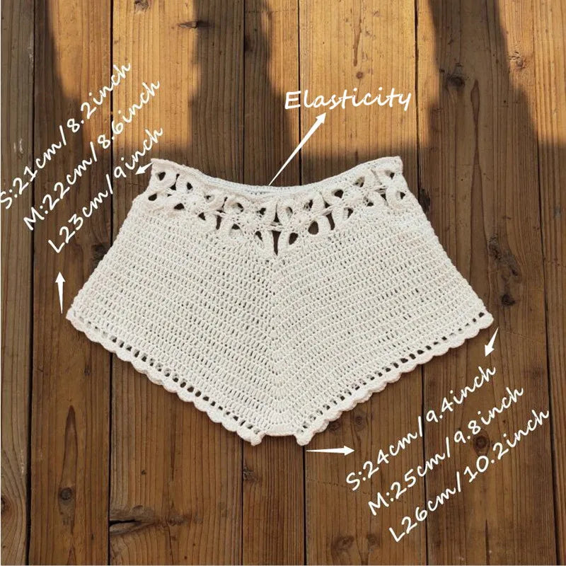 Puloru Women's Crochet Cutout Swim Shorts Summer Bathing Suit Bottoms Beach Style Drawstring Beach Board Shorts Swim Trunks